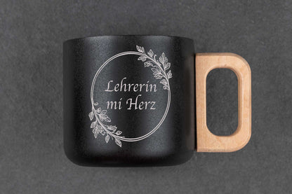 Edelstahl Trinkbecher mit Holzgriff personalisiert mit Name