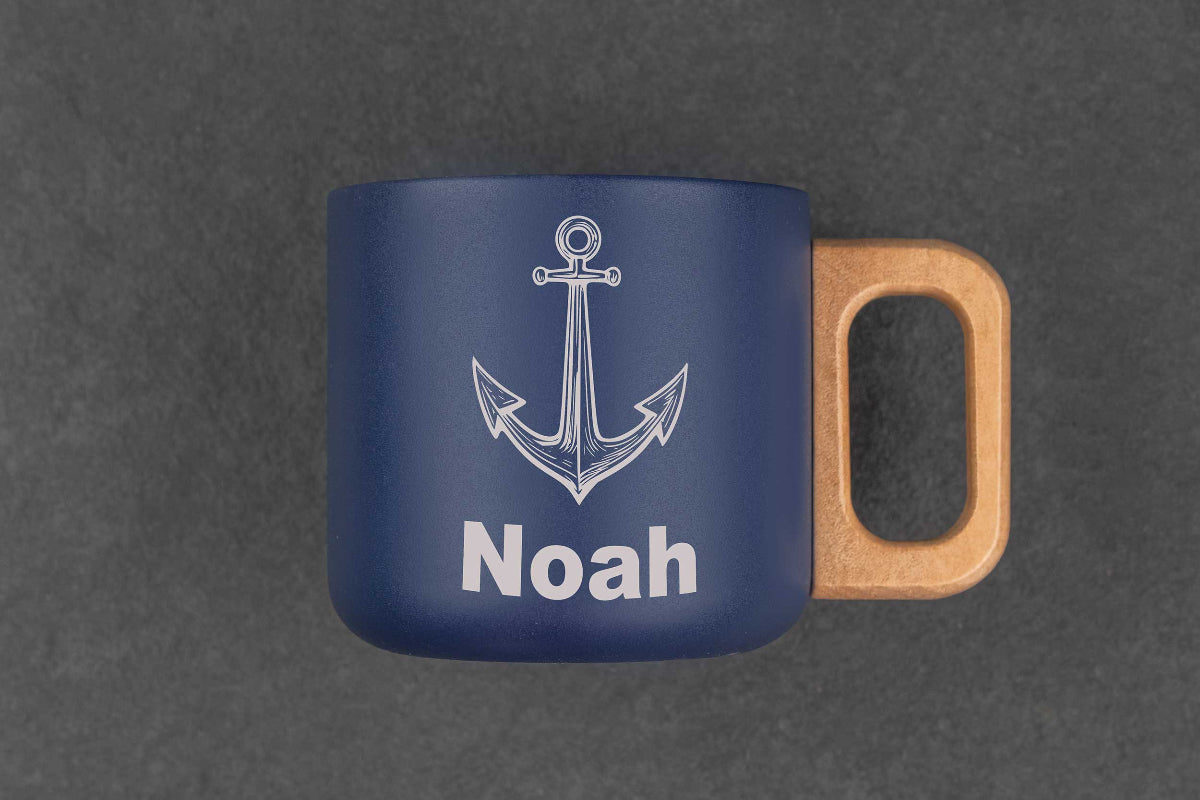 Edelstahl Trinkbecher mit Holzgriff personalisiert mit Name