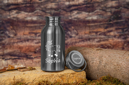 Edelstahl Trinkflasche personalisiert mit Name für Kinder