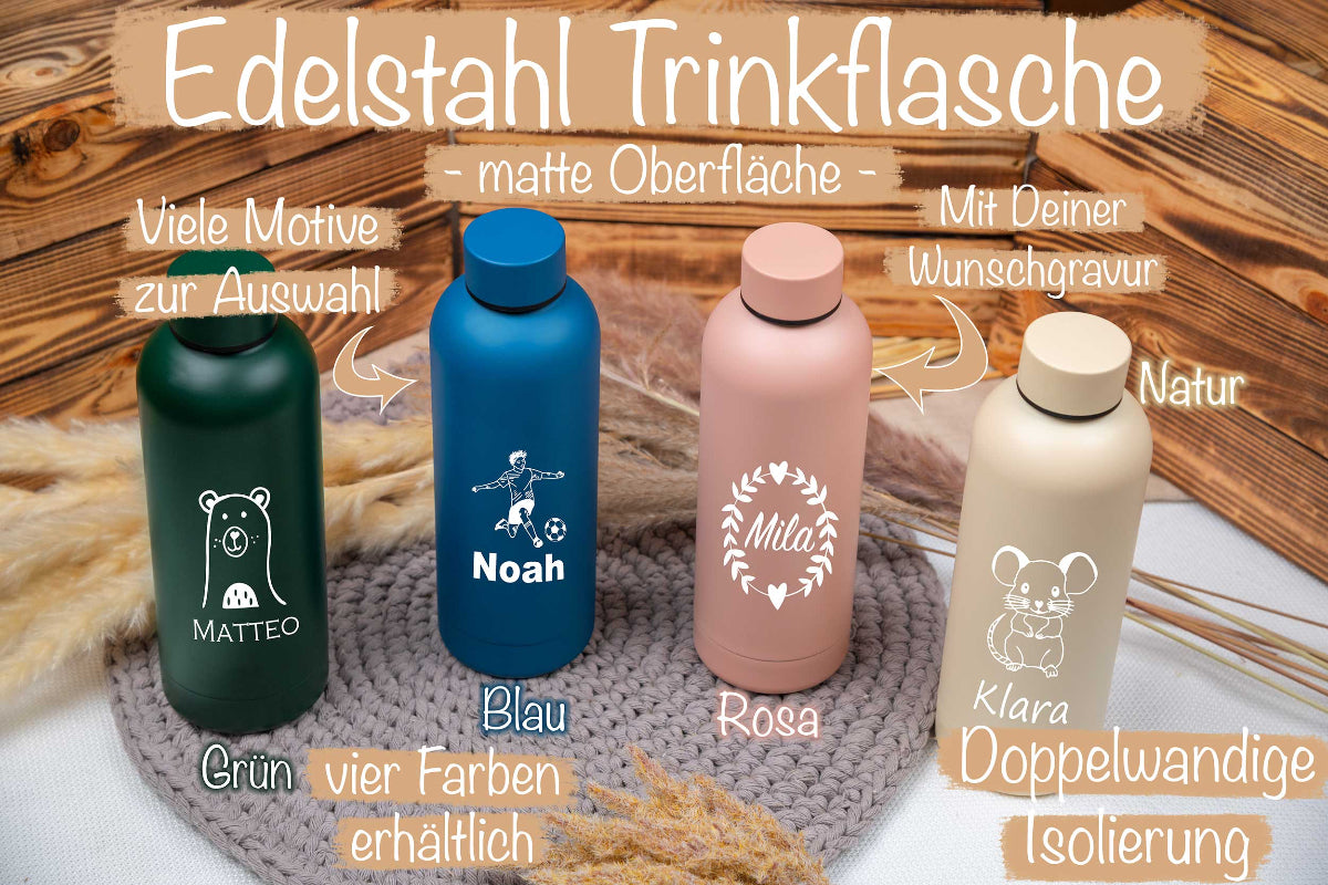 Trinkflasche personalisiert mit Name für Kinder matt