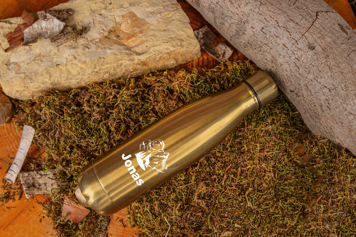 Edelstahl Trinkflasche personalisiert mit Namen - Isolierflasche in sechs Farben