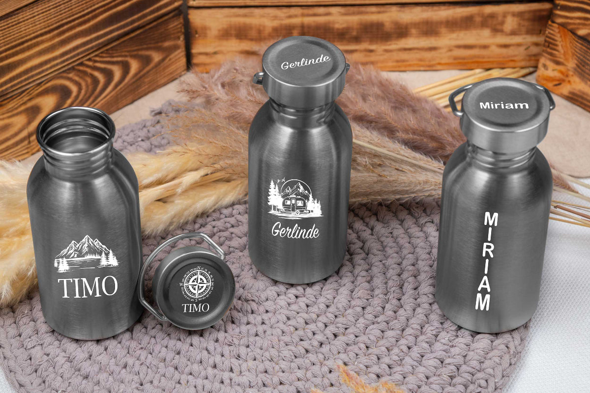 Edelstahl Trinkflasche personalisiert mit Namen - Isolierflasche