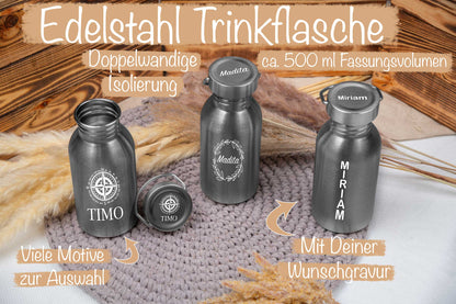 Edelstahl Trinkflasche personalisiert mit Namen - Isolierflasche