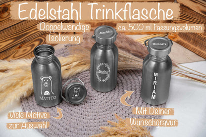 Edelstahl Trinkflasche personalisiert mit Name für Kinder