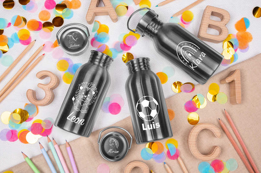 Edelstahl Trinkflasche personalisiert mit Name für Kinder