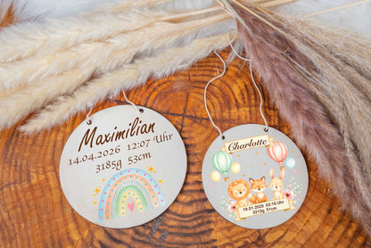 Namensschild mit Geburtsdaten aus Holz personalisiert