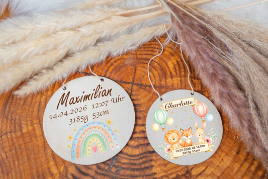 Namensschild mit Geburtsdaten aus Holz personalisiert
