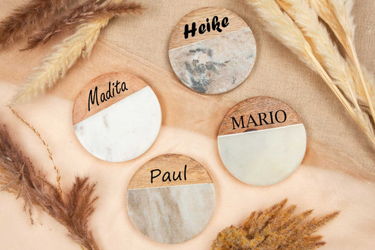 Marmor Untersetzer personalisiert mit Holz