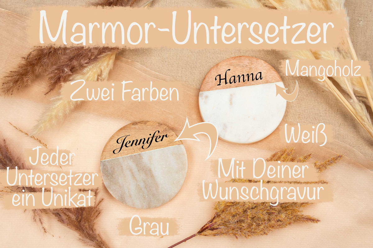 Marmor Untersetzer personalisiert mit Holz