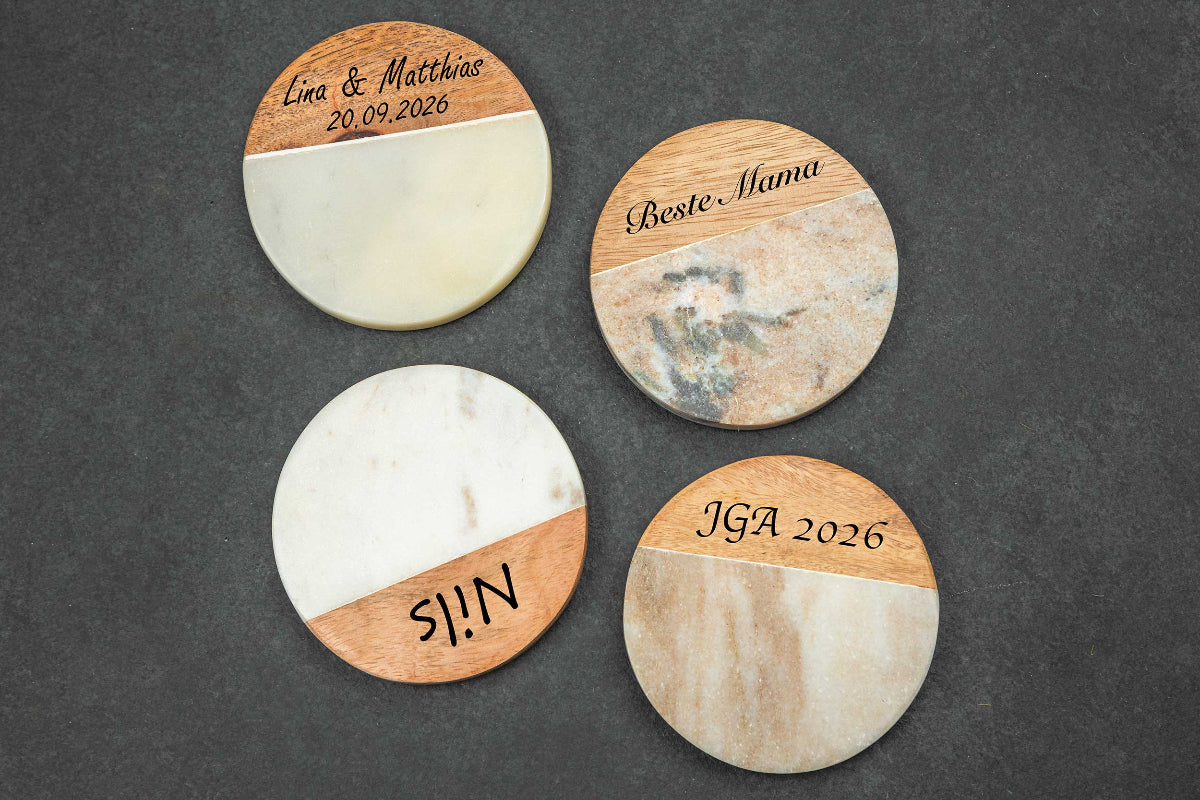 Marmor Untersetzer personalisiert mit Holz