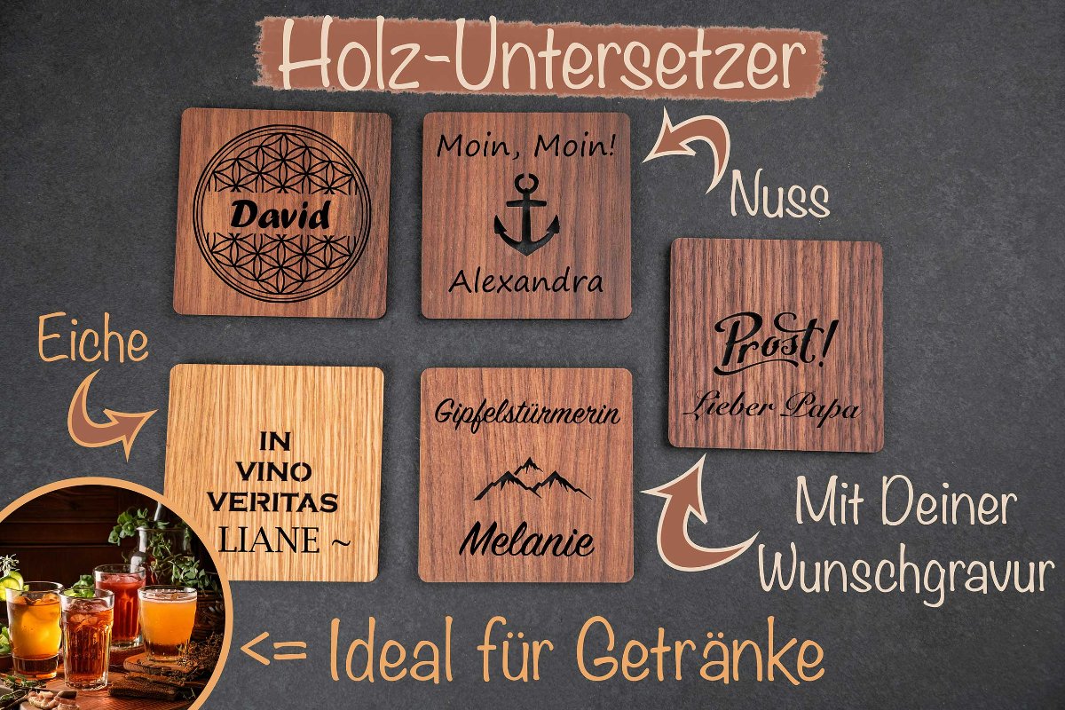 Untersetzer personalisiert aus Holz • Getränkeuntersetzer – diekreativwelt
