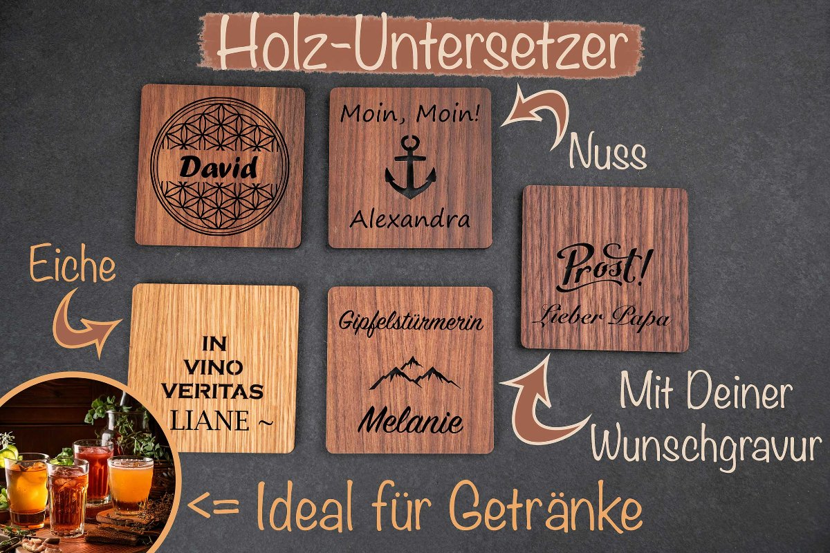 Untersetzer personalisiert aus Holz - Getränkeuntersetzer