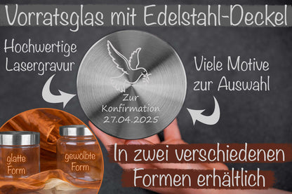 Vorratsglas personalisiert Deiner Wunschgravur und Edelstahl-Deckel