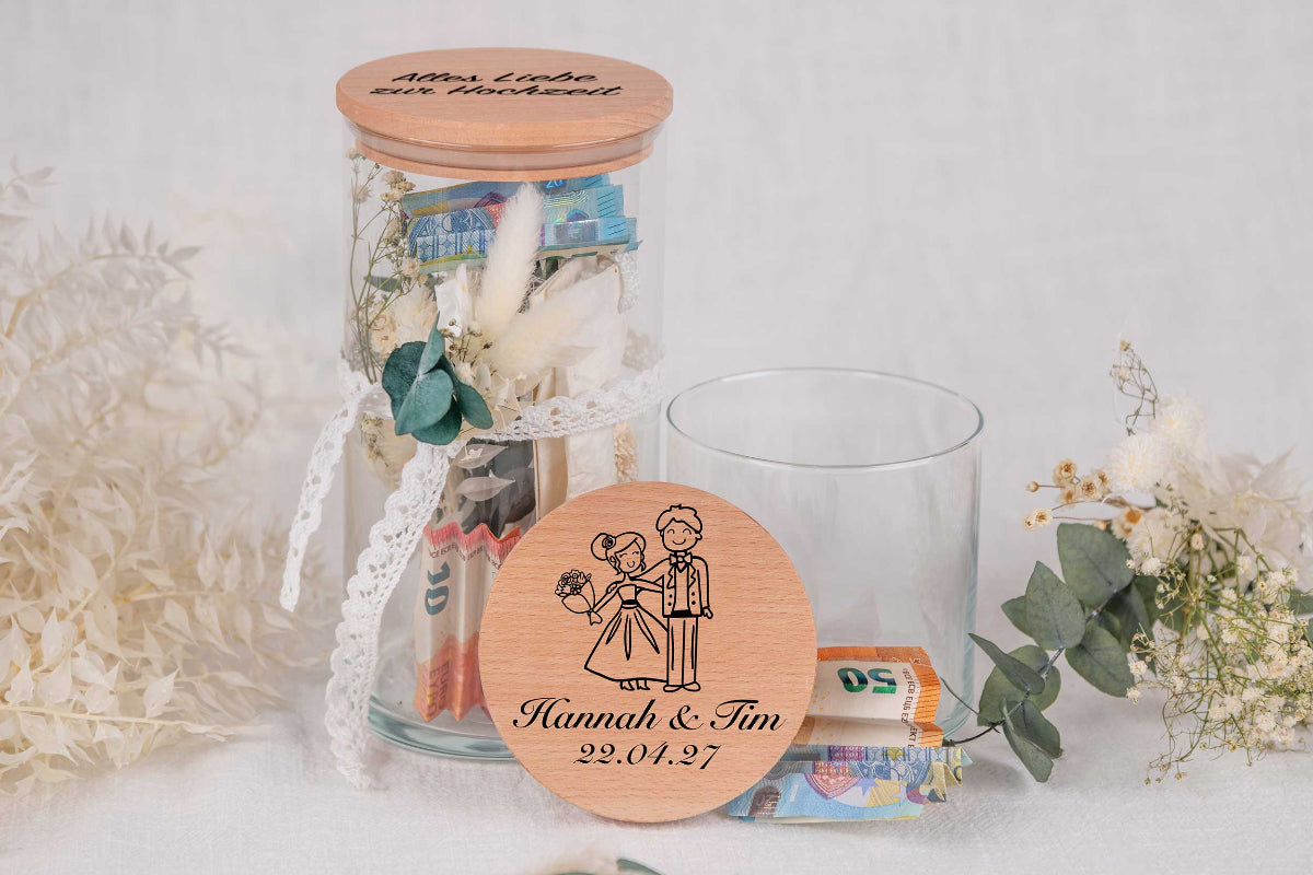 Personalisiertes Hochzeitsgeschenk Geldgeschenk • Vorratsglas