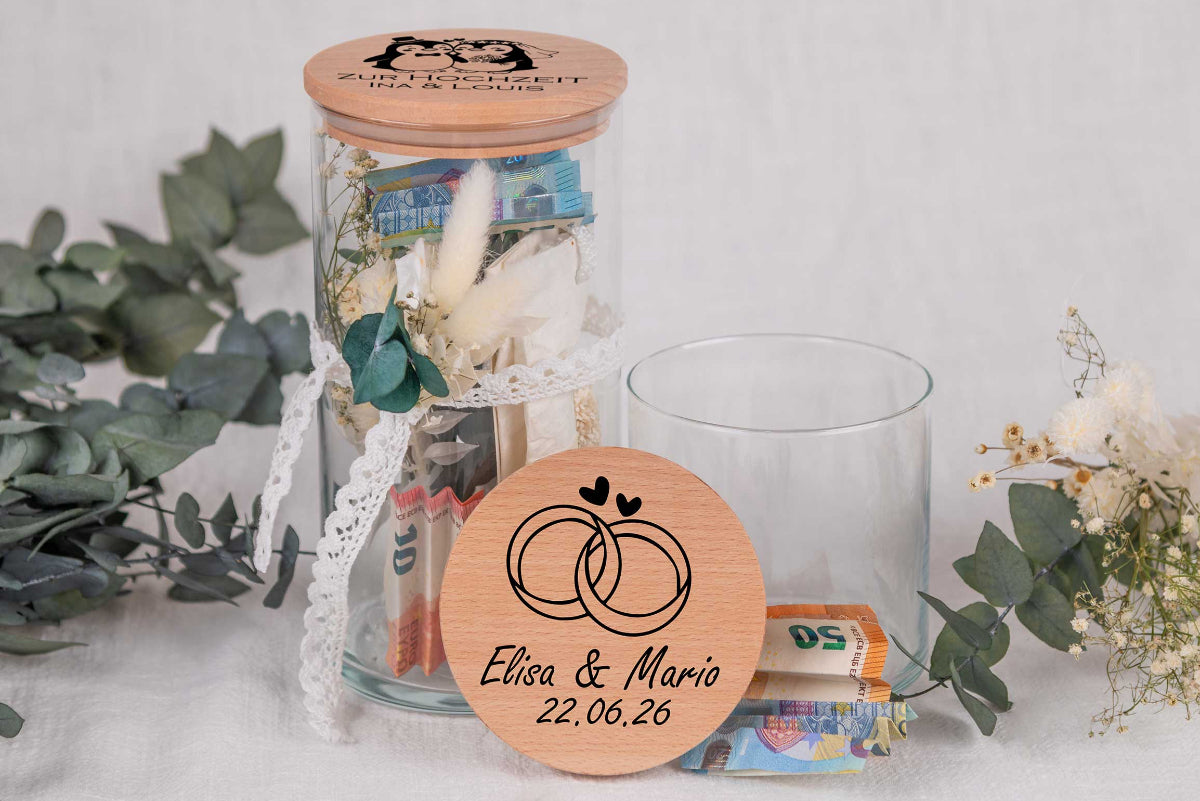 Personalisiertes Hochzeitsgeschenk Geldgeschenk • Vorratsglas