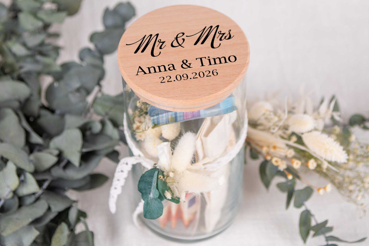 Personalisiertes Hochzeitsgeschenk Geldgeschenk • Vorratsglas