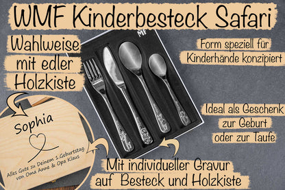 WMF Kinderbesteck Safari mit Holzbox und mit Gravur
