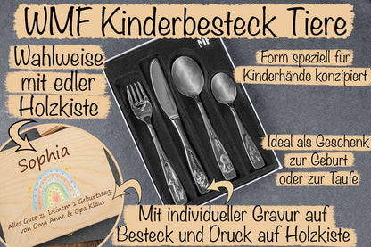 WMF Kinderbesteck Tiere mit bunter Holzbox und Gravur