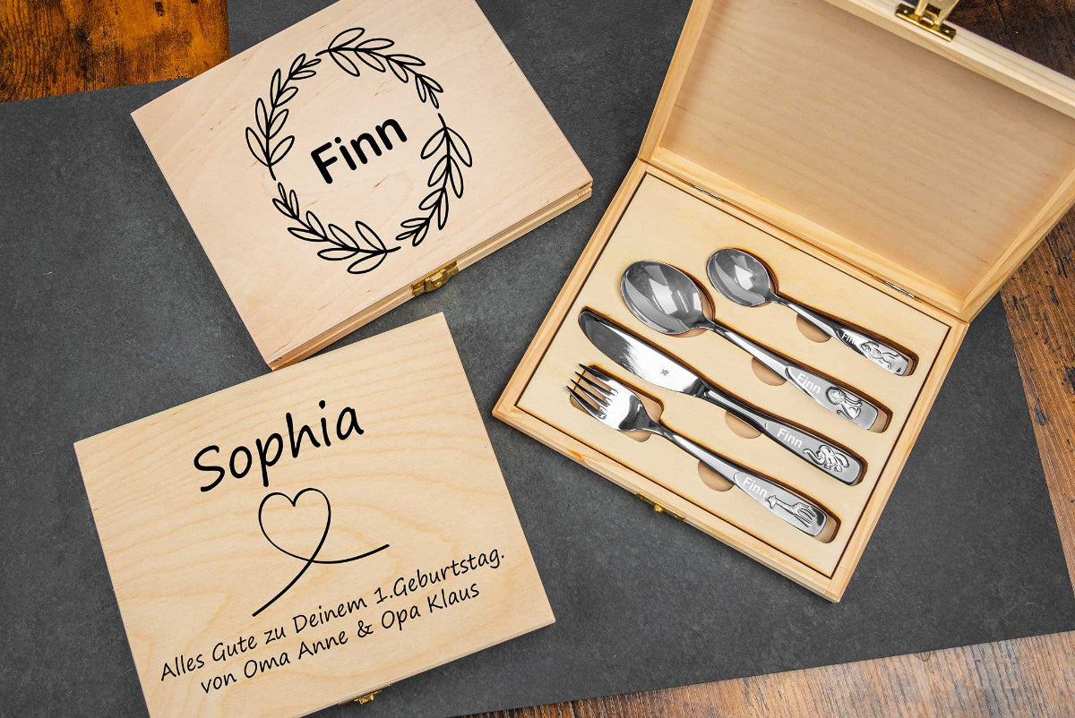 WMF Kinderbesteck Tiere mit Holzbox und Gravur