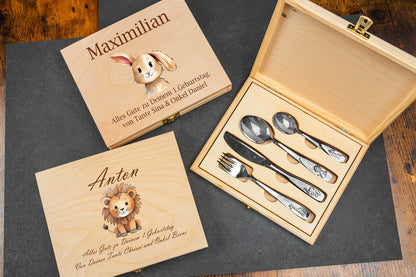 WMF Kinderbesteck Tiere mit bunter Holzbox und Gravur