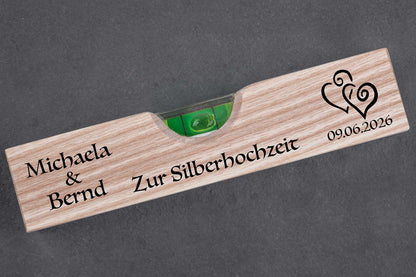 Personalisiertes Hochzeitsgeschenk mit Deiner Wunschgravur - Mini-Wasserwaage