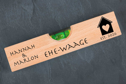 Personalisiertes Hochzeitsgeschenk mit Deiner Wunschgravur - Mini-Wasserwaage