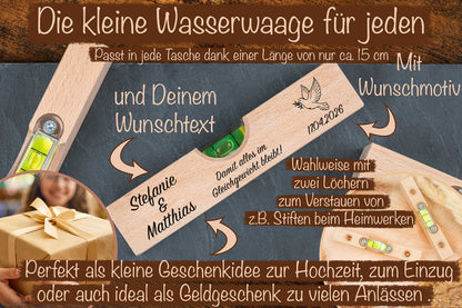 Personalisiertes Hochzeitsgeschenk mit Deiner Wunschgravur - Mini-Wasserwaage