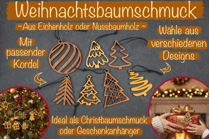 Weihnachtsanhänger aus Eichenholz oder Nussbaumholz- Christbaumschmuck