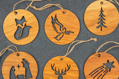 Weihnachtsanhänger im Set aus Eichenholz - Christbaumschmuck 6-teilig