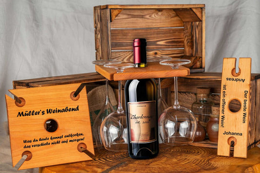 Personalisierter Weinbutler mit Wunschgravur aus Holz