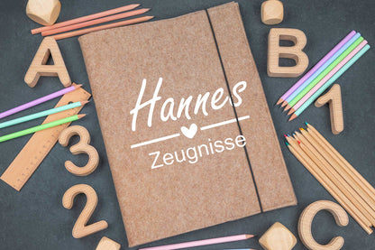 Zeugnismappe personalisiert aus Filz mit Wunschname