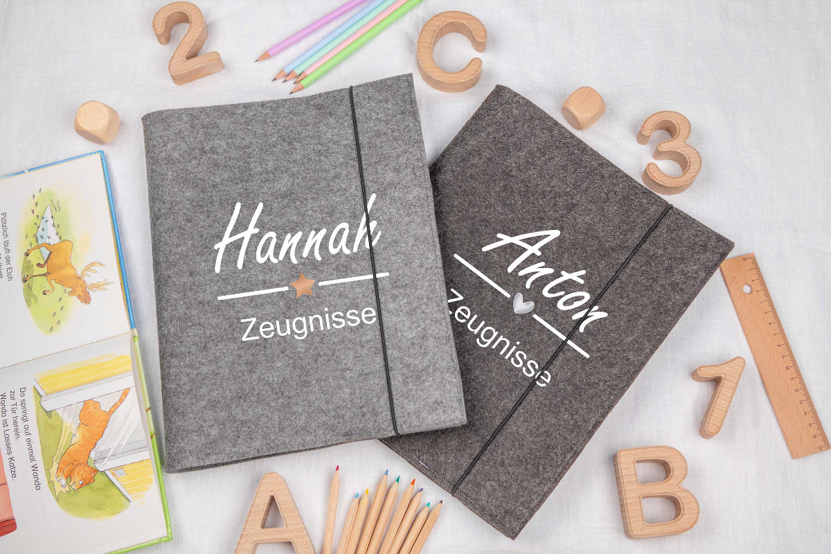 Zeugnismappe personalisiert aus Filz mit Wunschname