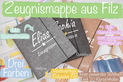 Zeugnismappe personalisiert aus Filz mit Wunschname
