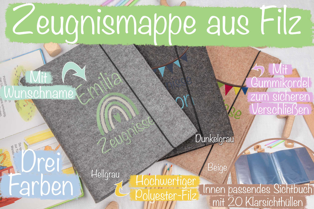 Zeugnismappe personalisiert mit Stickerei